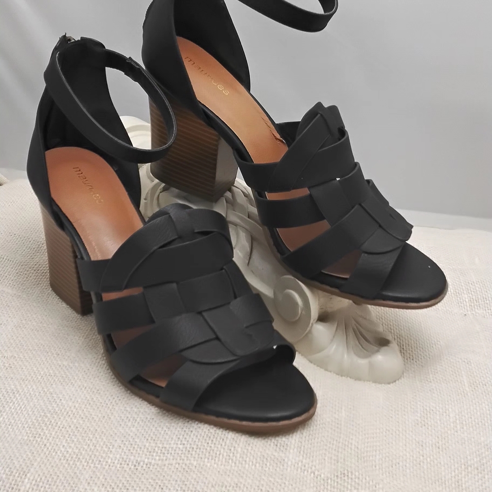 Maurices Black Woven Heeled Sandals